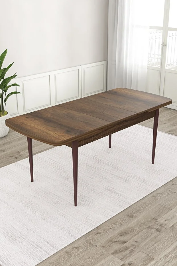 Enya Serisi 80x132 Açılabilir Barok Ahşap Desen Masa Takımı ve 6 Cappucino Sandalye